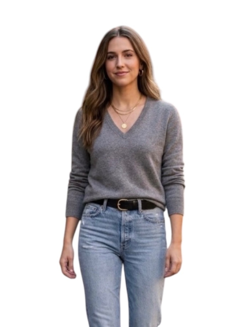 Lord & Taylor Womens 100% Cashmere V-Neck Sweater XL Gray Classic Cozy Luxury